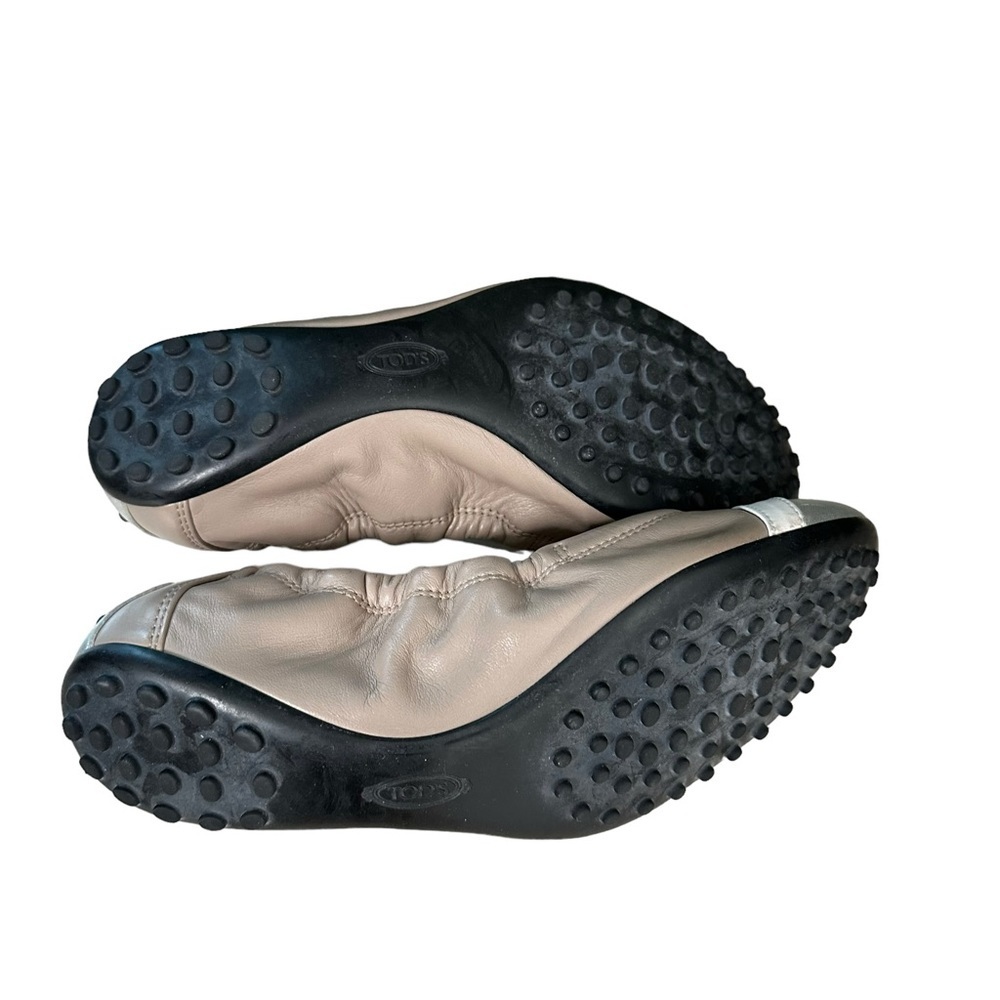 Tod’s | Silver Taupe Leather Scrunch Ballet Flats Size 37 - Picture 11 of 12